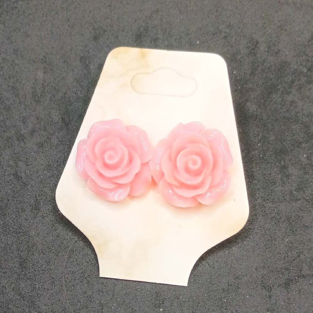Pink Rose Stud Earrings